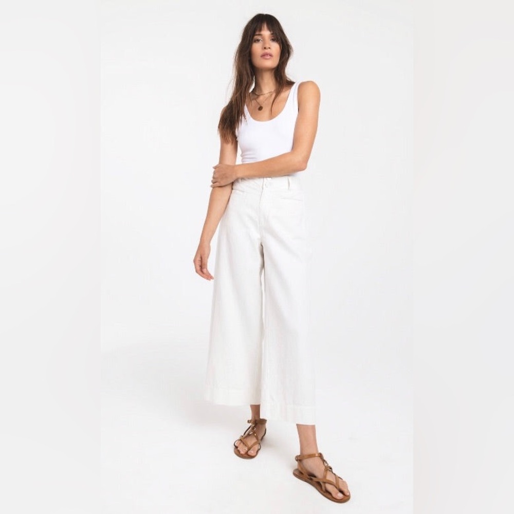 TURIN SOLID PANTS BY RAG POETS by Rag Poets White Crop Wide Leg 29